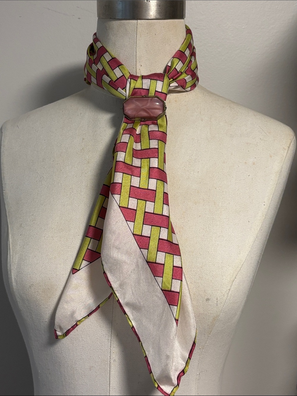 Echo silk vintage scarf pink and green woven pattern